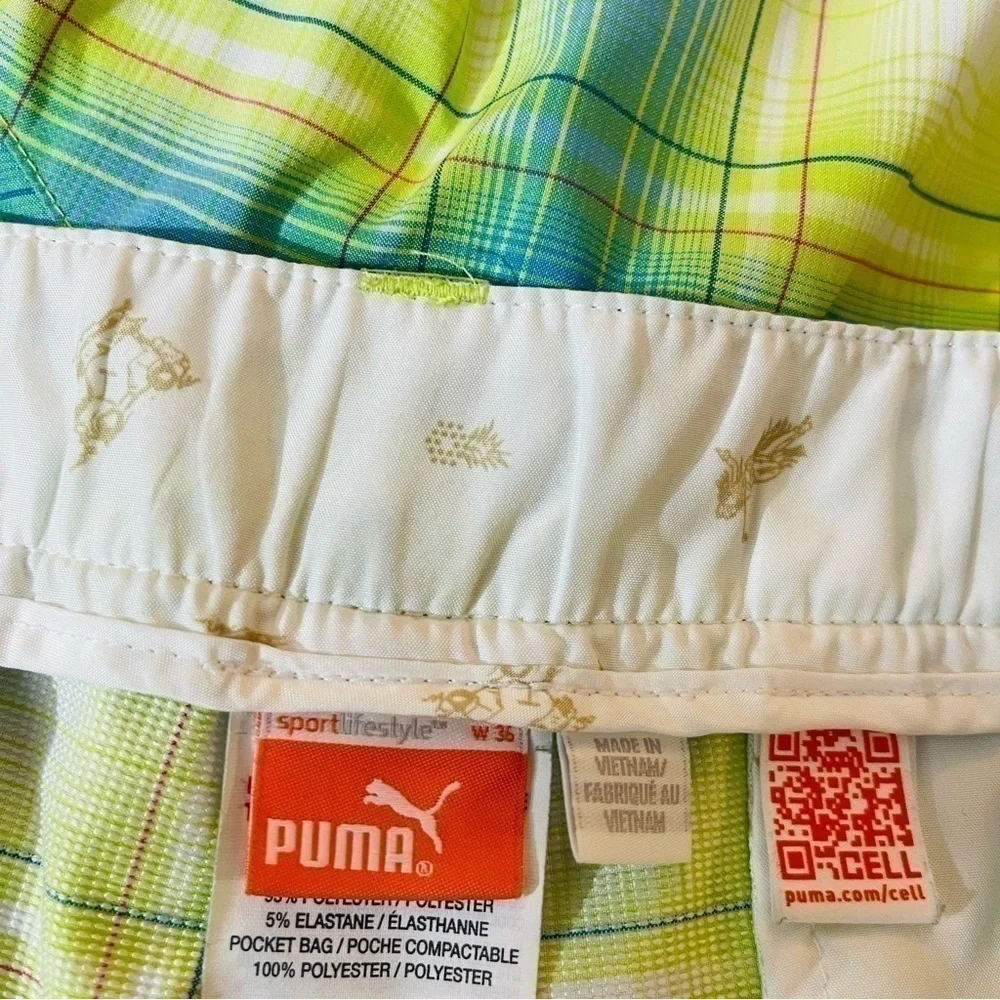 Puma Sport life Style Plaid Golf Shorts Men Size 36 Color Green/Blue Pockets